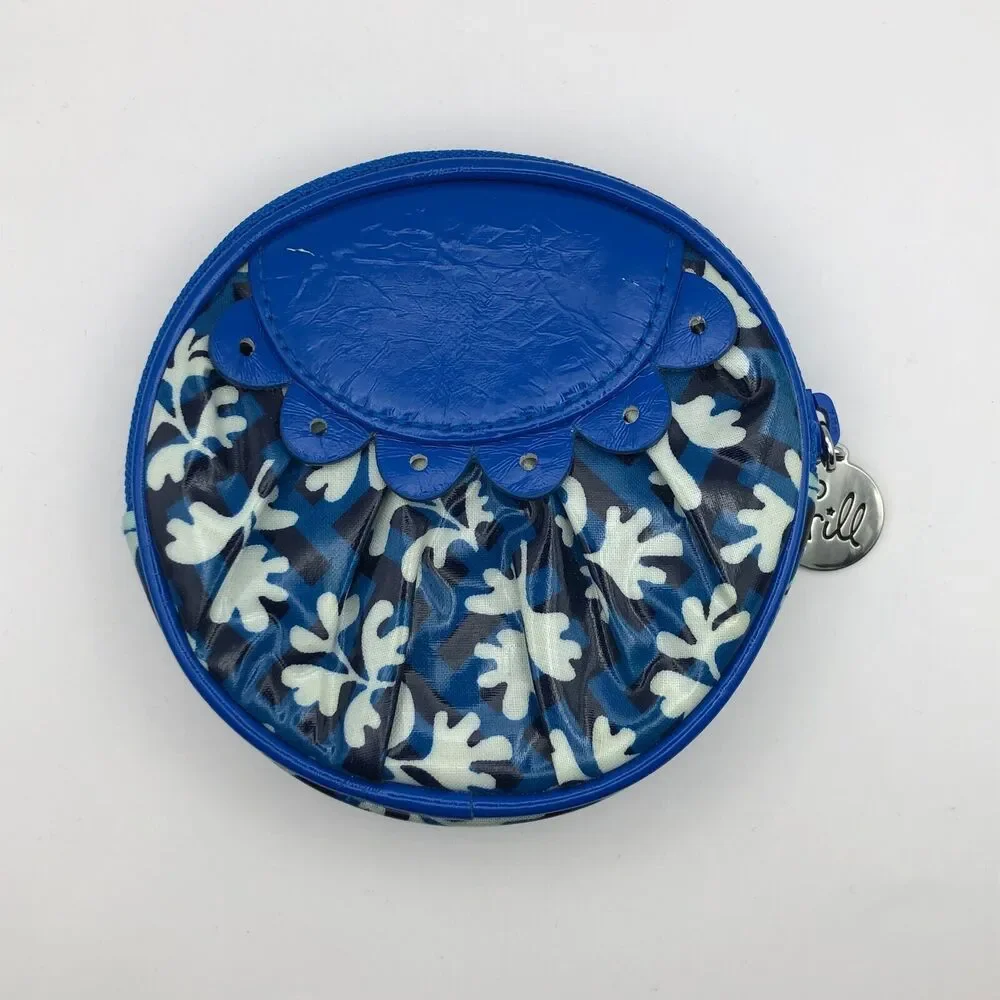 Vera Bradley Frill  Peek A Boo Coin Purse Wallet Blue Lagoon Round Zipper - Picture 2 of 4